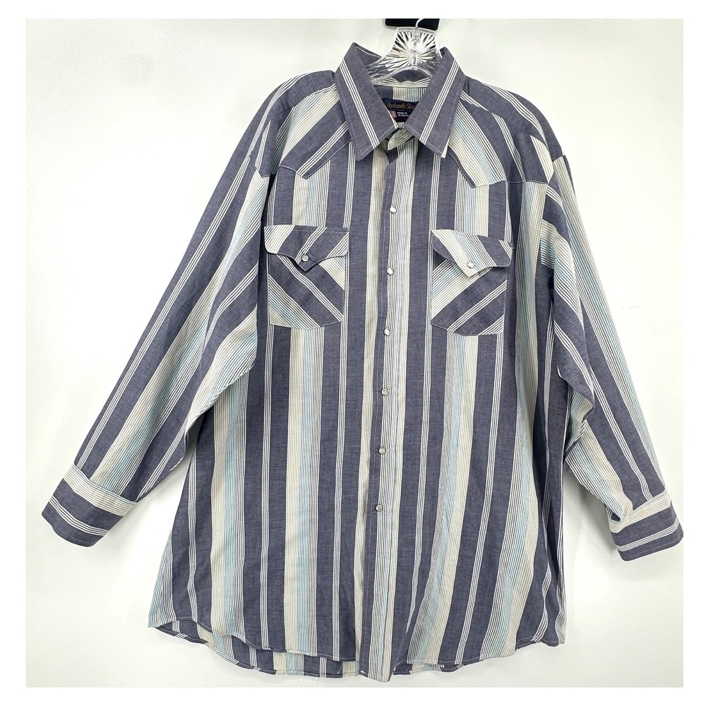 Panhandle Slim Mens Blue Striped Western Pearl Snap Shirt Long Sleeve 18-34